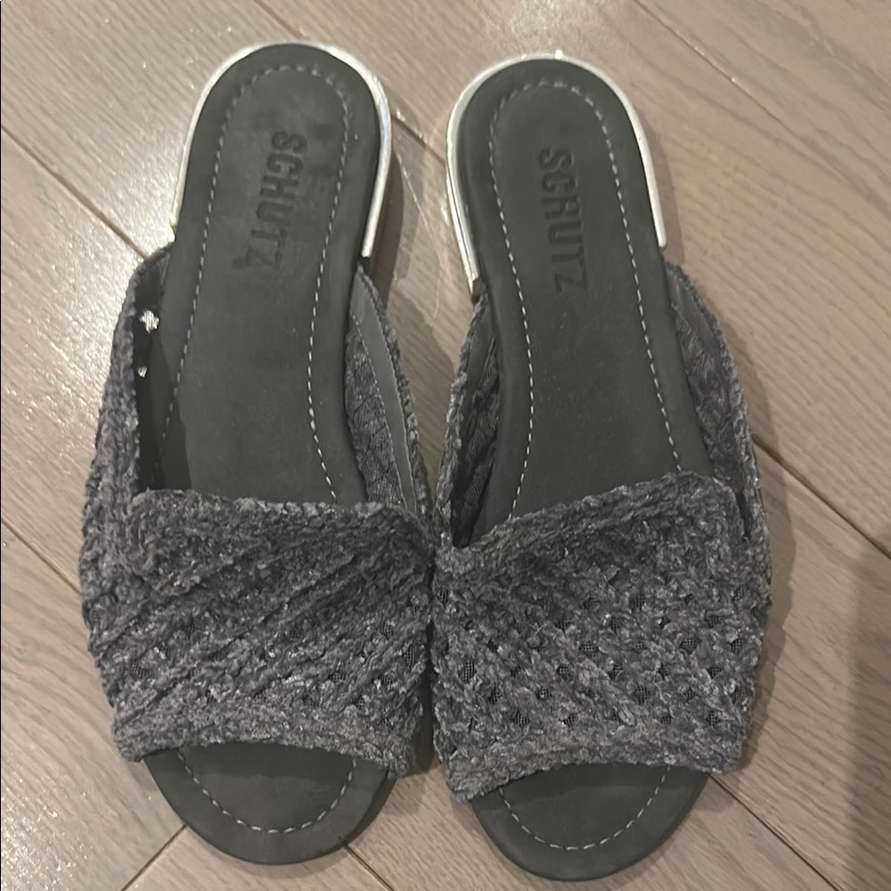 Schutz Women's Gray Slide Sandals